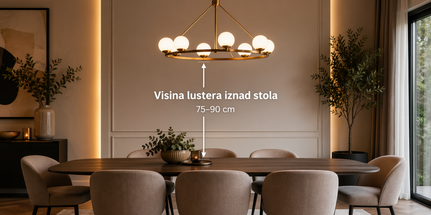 Visina lustera iznad trpezarijskog stola