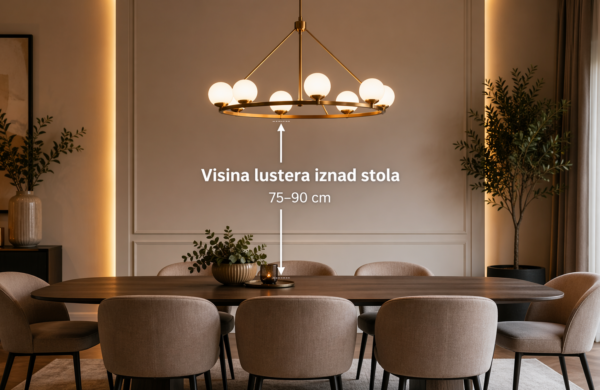 Visina lustera iznad trpezarijskog stola