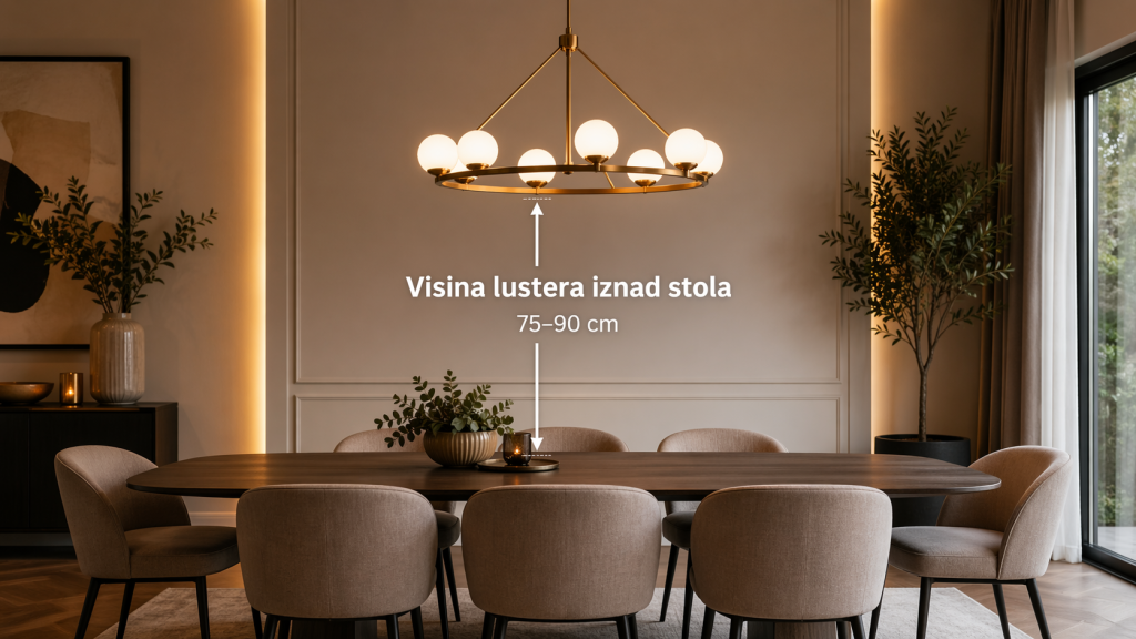 Visina lustera iznad trpezarijskog stola