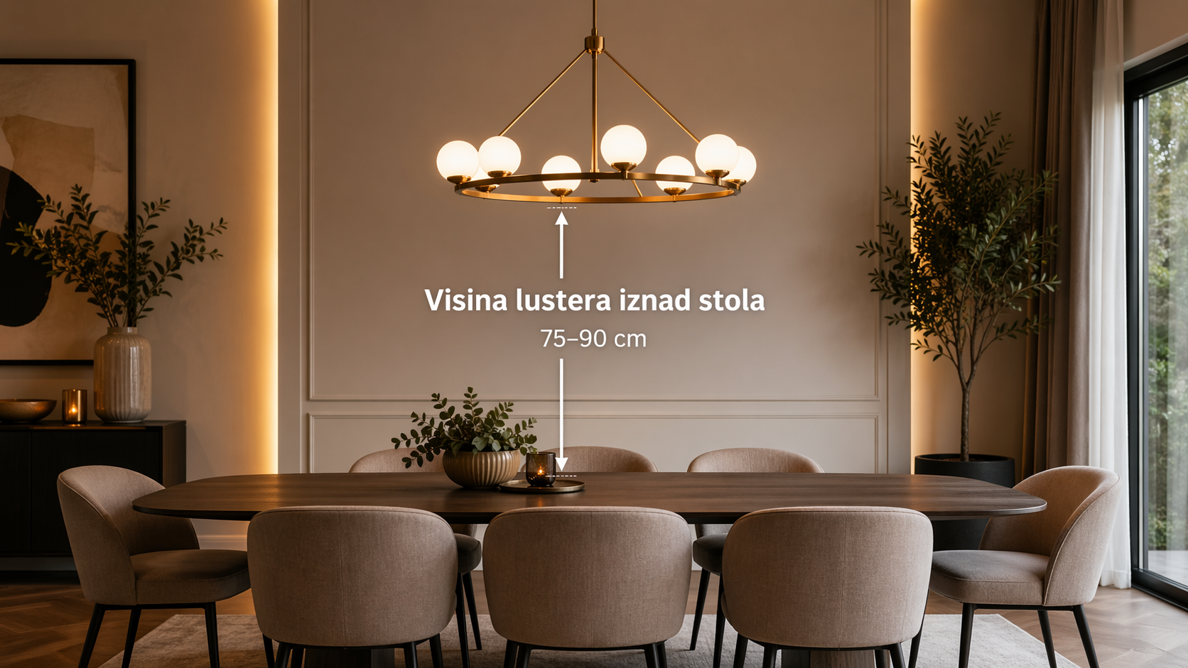 Visina lustera iznad trpezarijskog stola